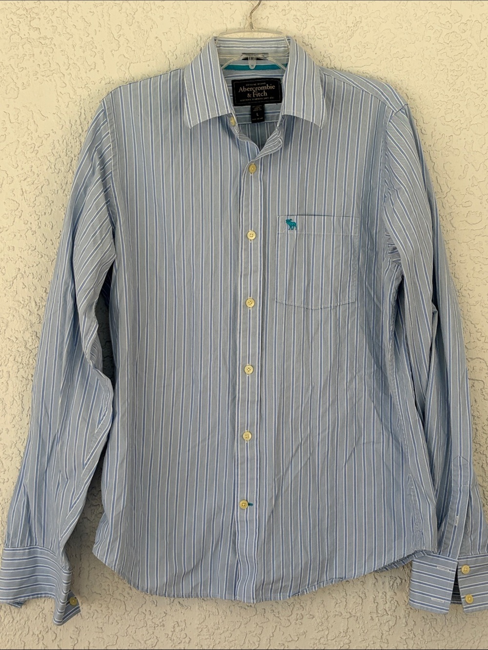 Abercrombie & Fitch Light Blue and White Striped Dress Shirt size L